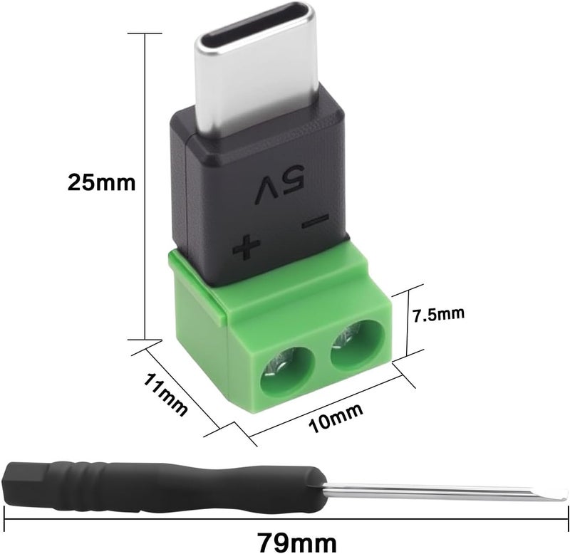 Poyiccot محول طرفي برغي USB Type-C، موصل USB C إلى موصل بدون لحام 2 دبوس، محول طرفي برغي USB C 5V 1.5A لإصلاح شحن الطاقة، عبوة 3 قطع - Image 5
